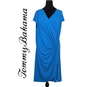 Tommy Bahama Royal Blue Short Sleeve Dress with Draped Waist size XL